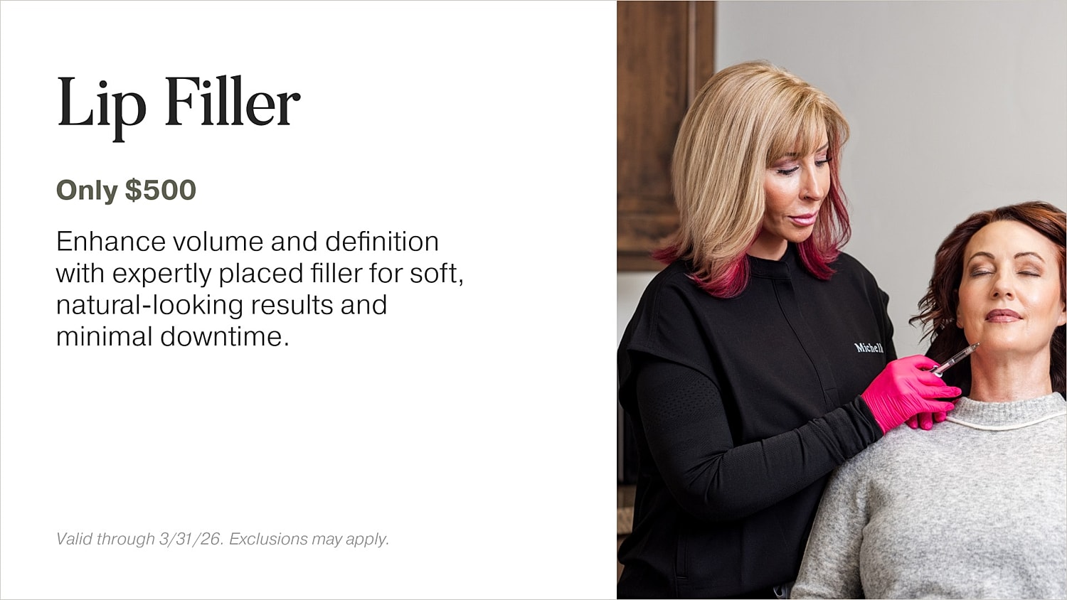 Lip filler treatment in progress for natural results.