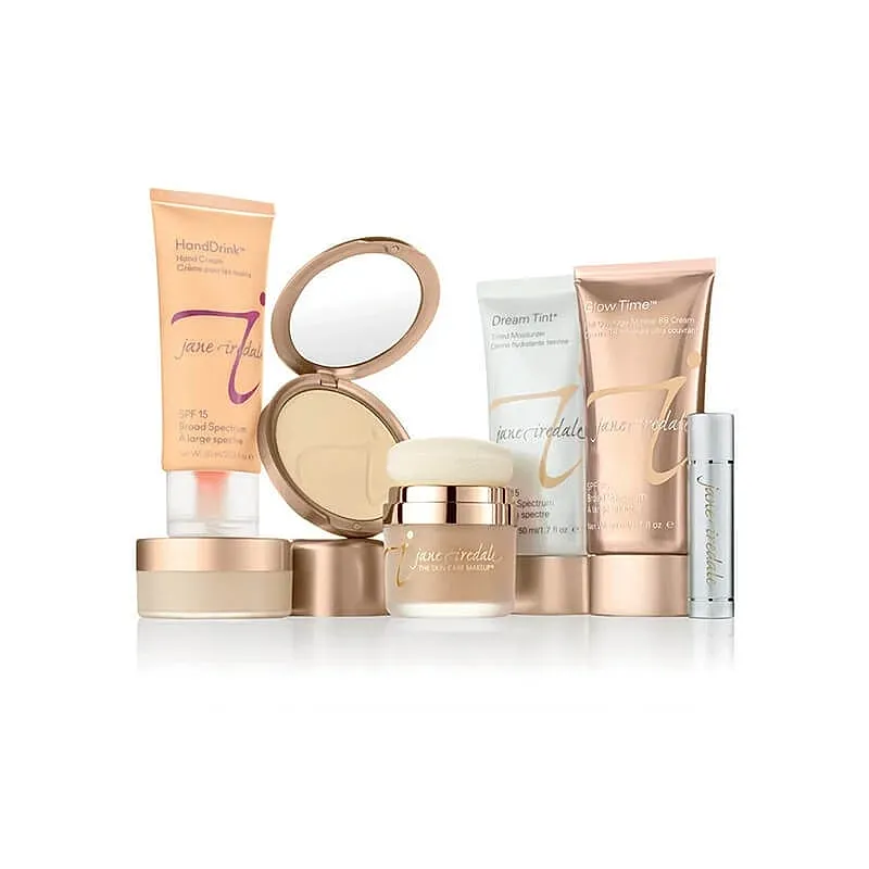 Jane Iredale skincare and makeup products displayed together.